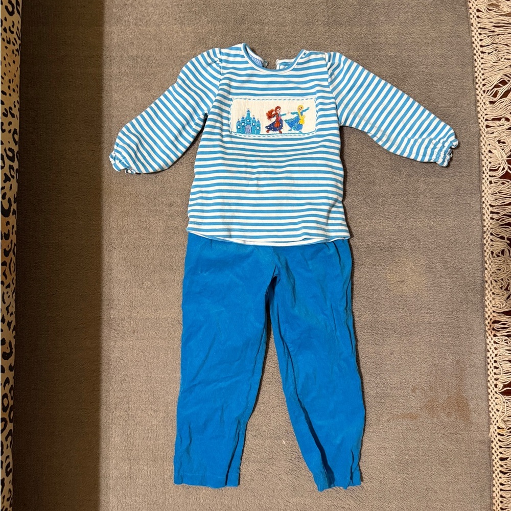 Anavini Girls Smocked Royal Blue Long Sleeve Shirt Pants Set Size 4T
